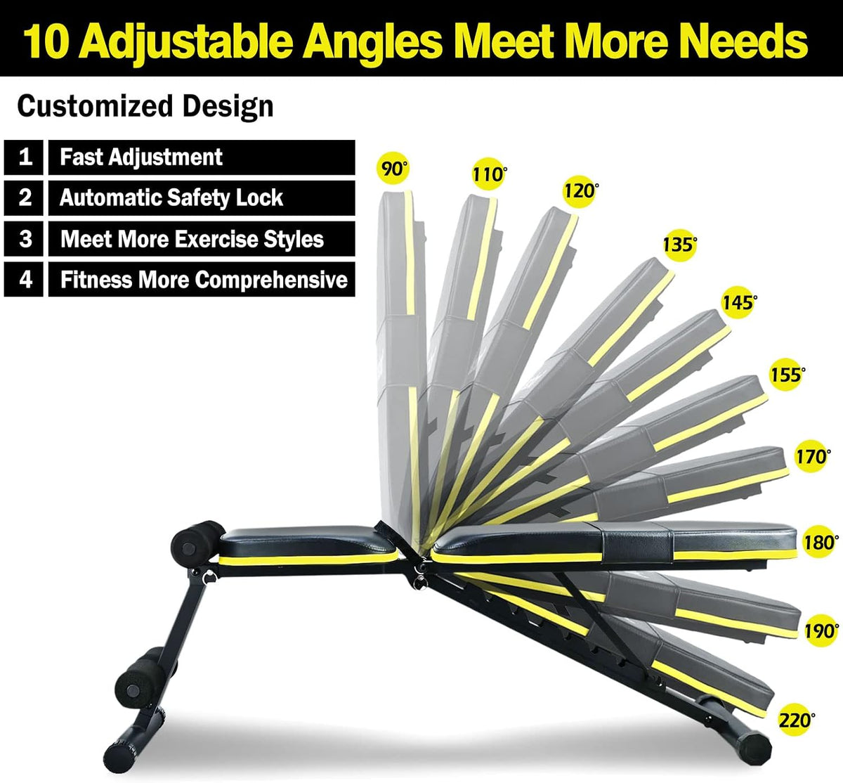 Adjustable Weight Bench, Foldable, 10 Backrest Positions